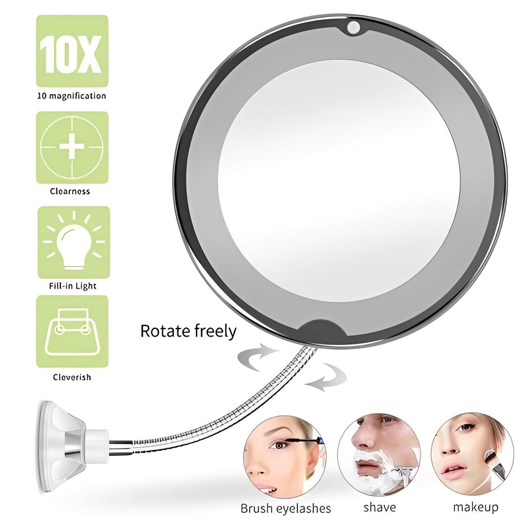 Lighted 10X Magnifying Flexible Mirror with 360 Degree Rotation