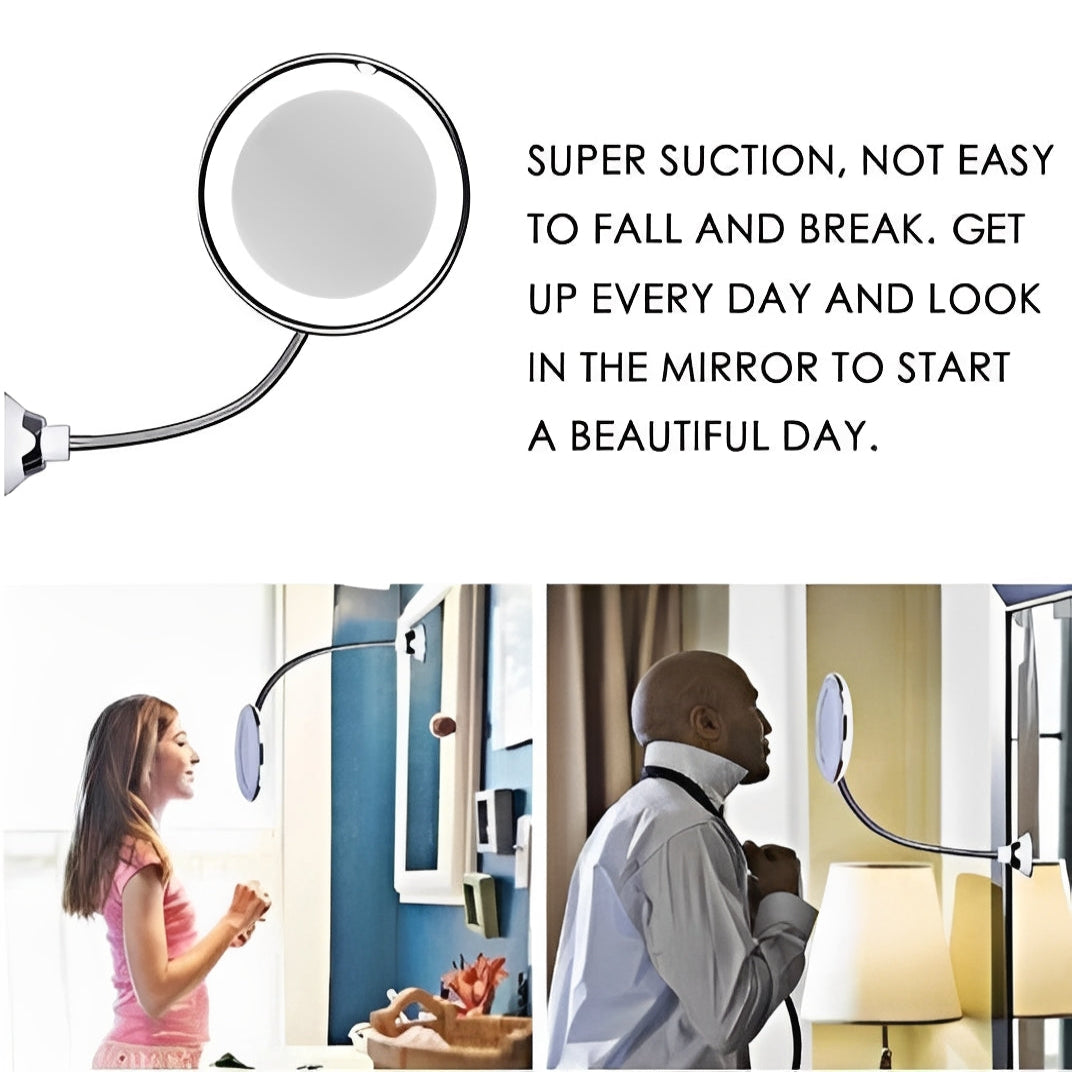 Lighted 10X Magnifying Flexible Mirror with 360 Degree Rotation