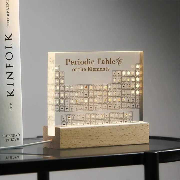 Educational Acrylic Periodic Table with Wooden Light Base for Science Lovers