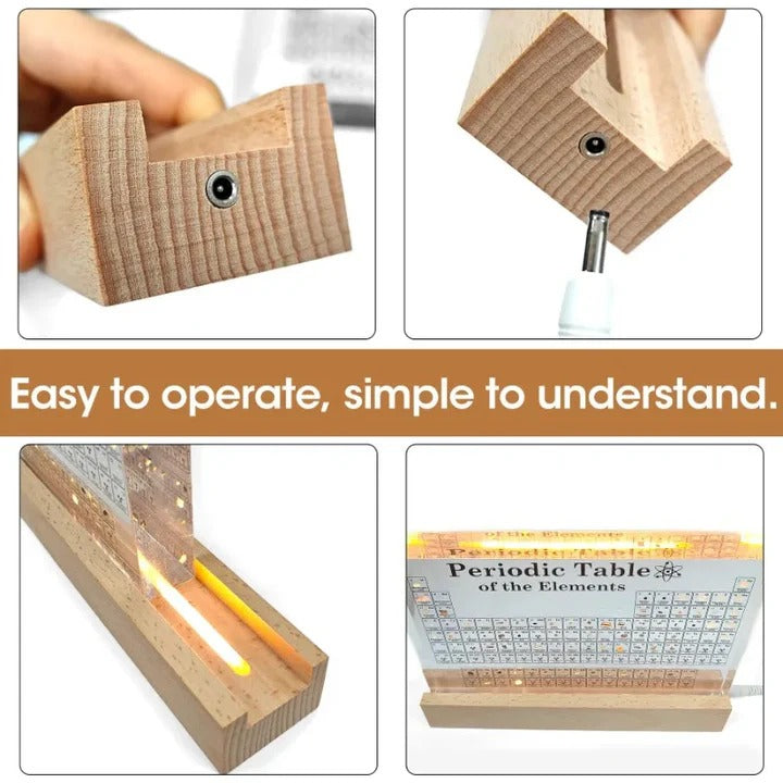 Educational Acrylic Periodic Table with Wooden Light Base for Science Lovers