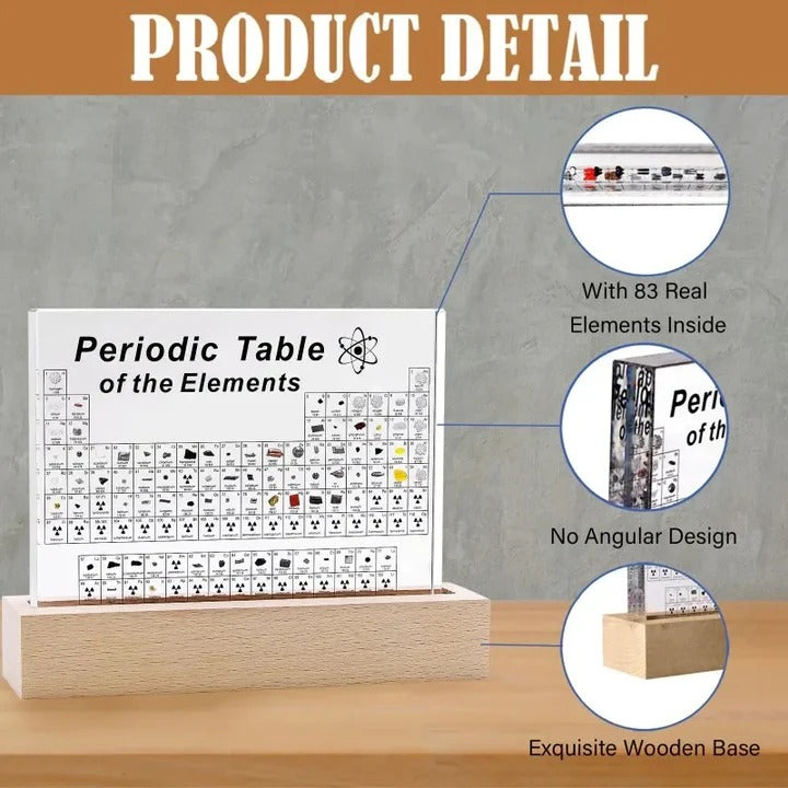 Educational Acrylic Periodic Table with Wooden Light Base for Science Lovers