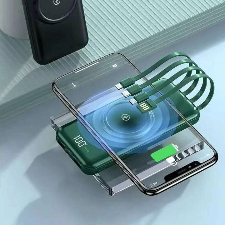 20000mAh Power Bank, Portable Phone Charger, Built In Cables, Wireless Charging