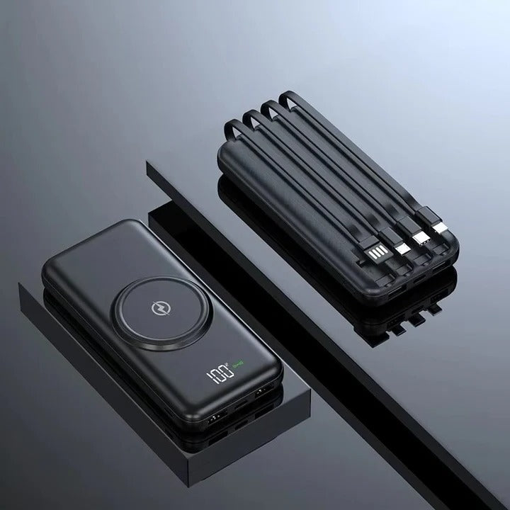 20000mAh Power Bank, Portable Phone Charger, Built In Cables, Wireless Charging