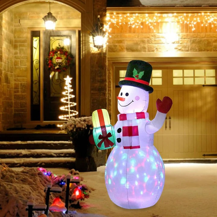 5ft Inflatable Snowman Outdoor Decoration, Rotating LED Lights, Christmas Blow Up Yard Decor, Weatherproof
