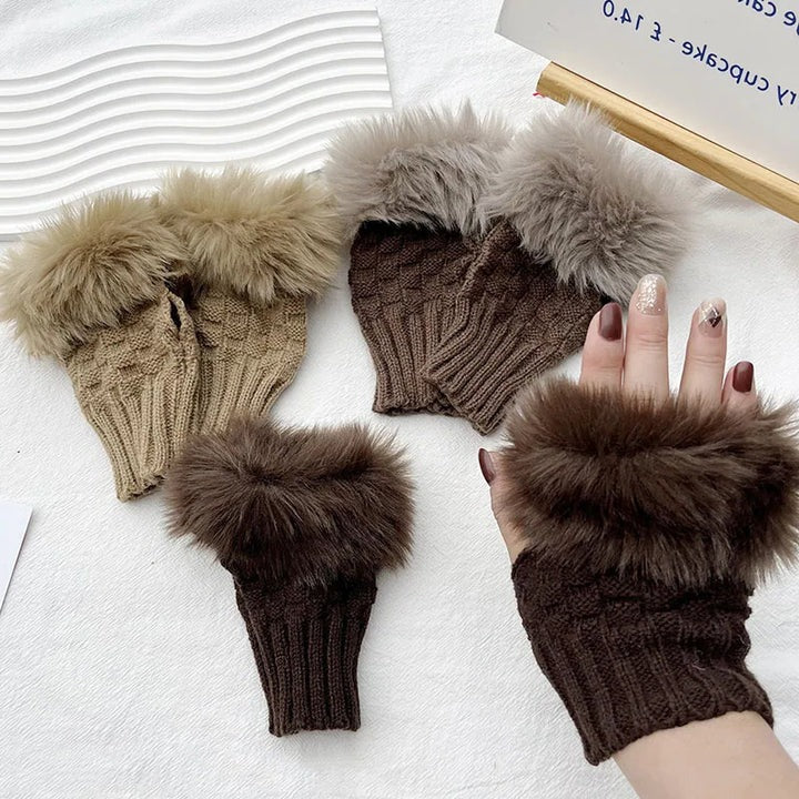 Havenholt Faux Fur Fingerless Knitted Gloves