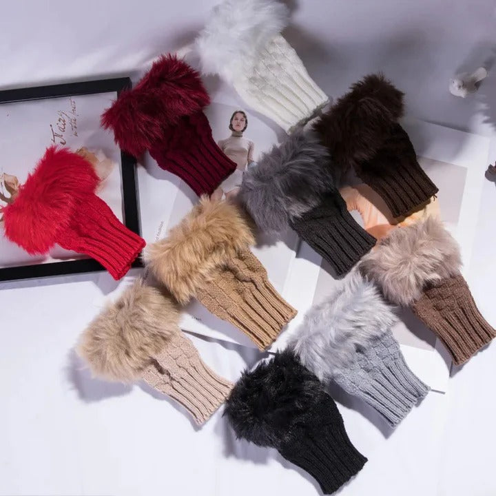 Havenholt Faux Fur Fingerless Knitted Gloves