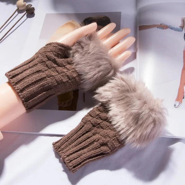 Havenholt Faux Fur Fingerless Knitted Gloves