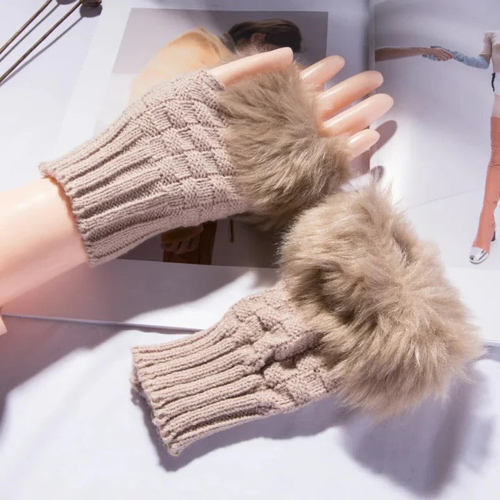 Havenholt Faux Fur Fingerless Knitted Gloves