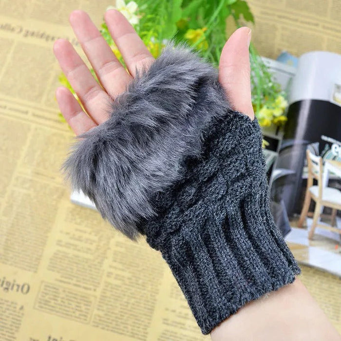 Havenholt Faux Fur Fingerless Knitted Gloves