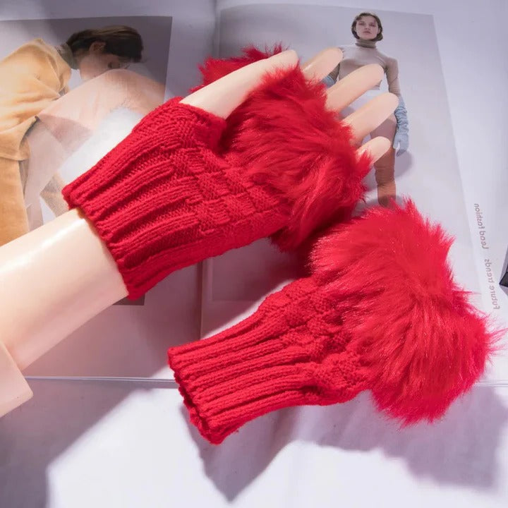 Havenholt Faux Fur Fingerless Knitted Gloves