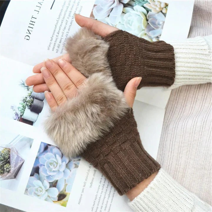Havenholt Faux Fur Fingerless Knitted Gloves