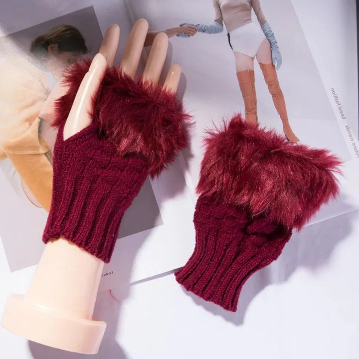 Havenholt Faux Fur Fingerless Knitted Gloves