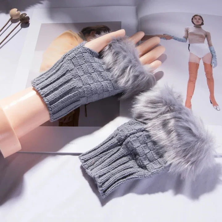 Havenholt Faux Fur Fingerless Knitted Gloves