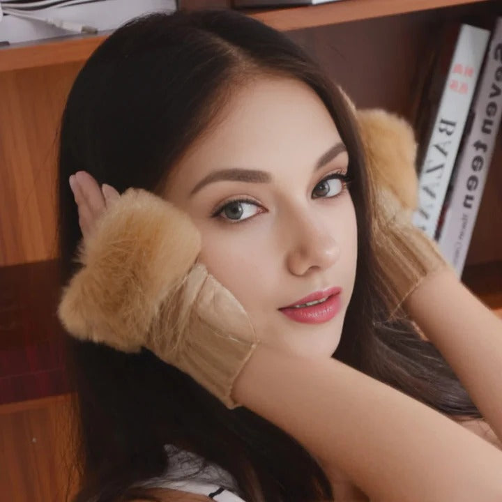 Havenholt Faux Fur Fingerless Knitted Gloves