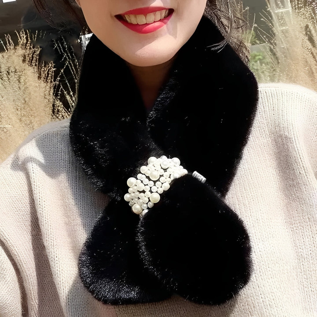 Havenholt Faux Fur Scarf with Pearl Accents