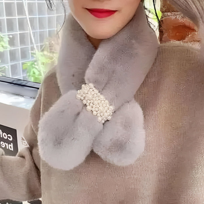 Havenholt Faux Fur Scarf with Pearl Accents