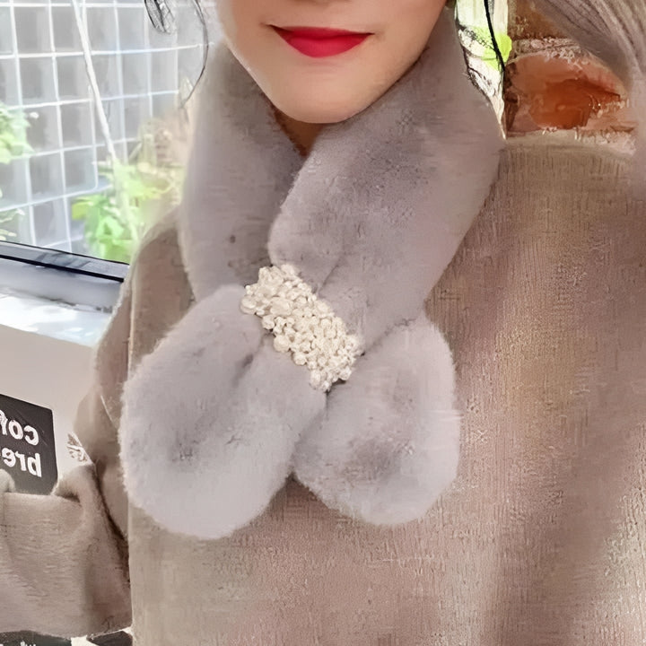 Havenholt Faux Fur Scarf with Pearl Accents