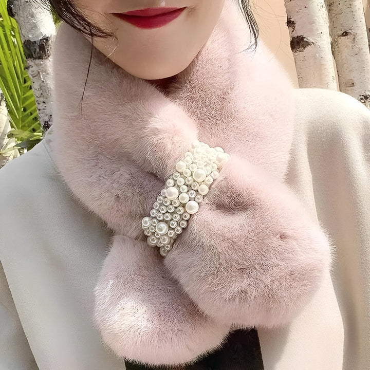 Havenholt Faux Fur Scarf with Pearl Accents