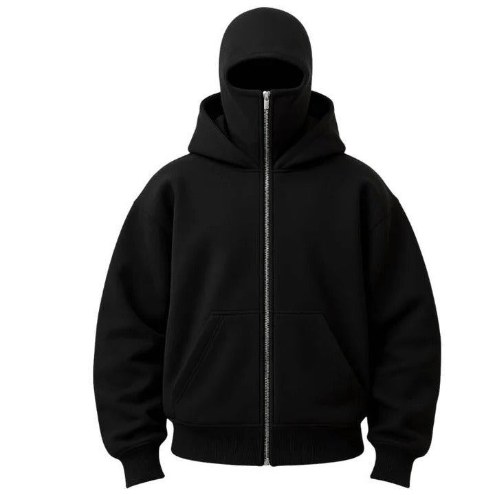 Versatile Full Length Zipper Hooded Mask with Windproof Fabric and Thermal Protection