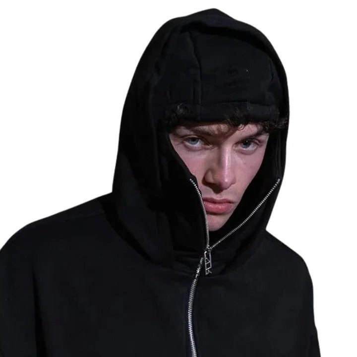 Versatile Full Length Zipper Hooded Mask with Windproof Fabric and Thermal Protection