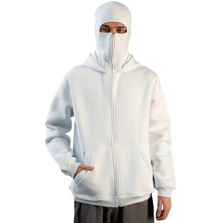 Versatile Full Length Zipper Hooded Mask with Windproof Fabric and Thermal Protection