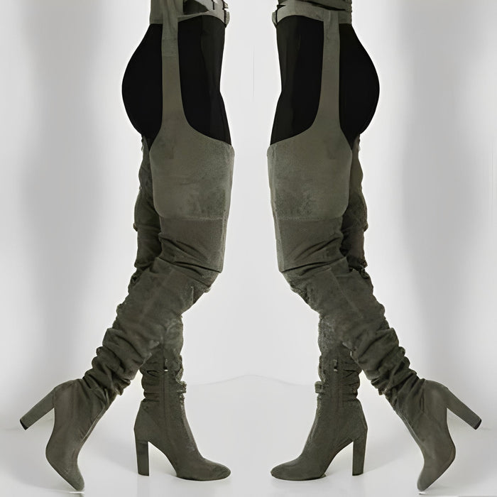 Havenholt Faux Suede Over the Knee Boots with Waist Belt