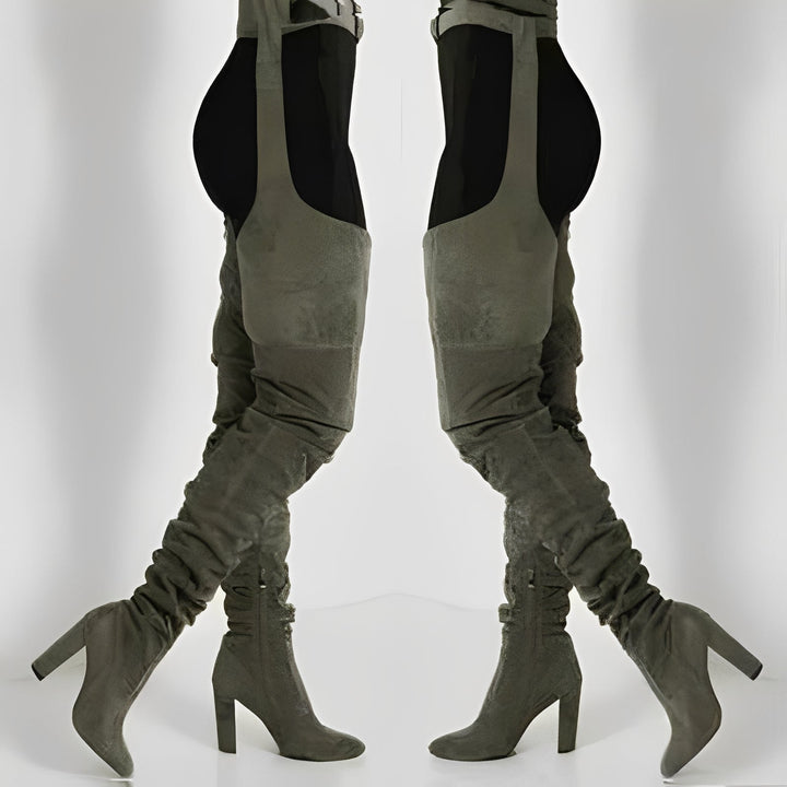 Havenholt Faux Suede Over the Knee Boots with Waist Belt
