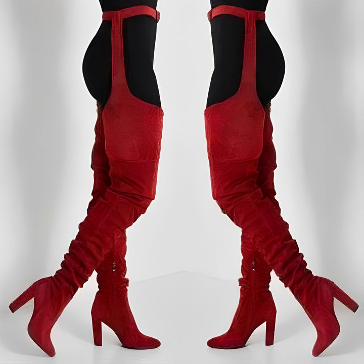 Havenholt Faux Suede Over the Knee Boots with Waist Belt