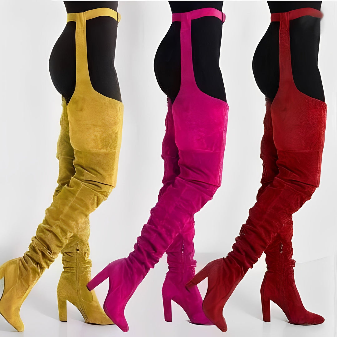 Havenholt Faux Suede Over the Knee Boots with Waist Belt
