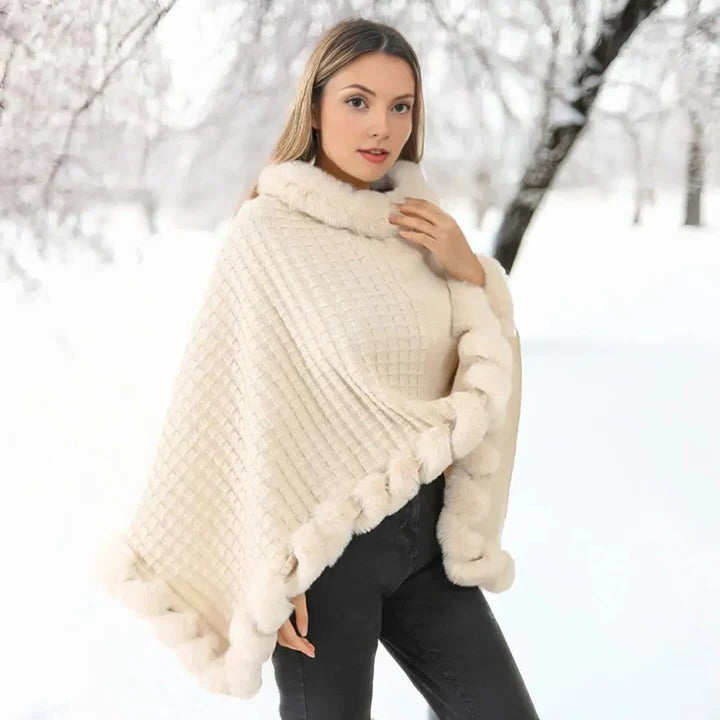 Havenholt Faux Fur Shawl Cloak with Shaggy Lining