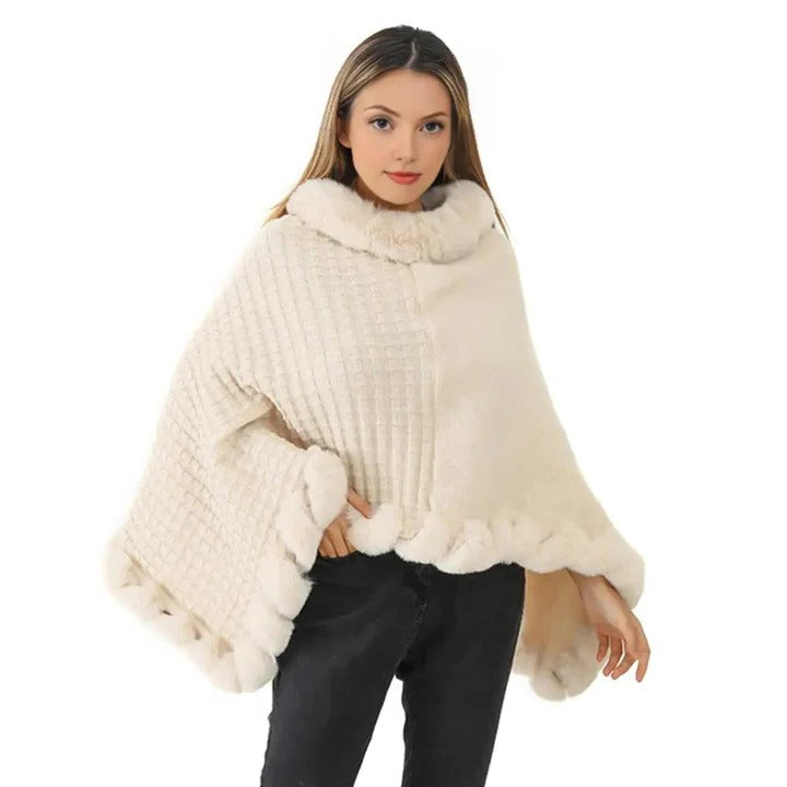 Havenholt Faux Fur Shawl Cloak with Shaggy Lining