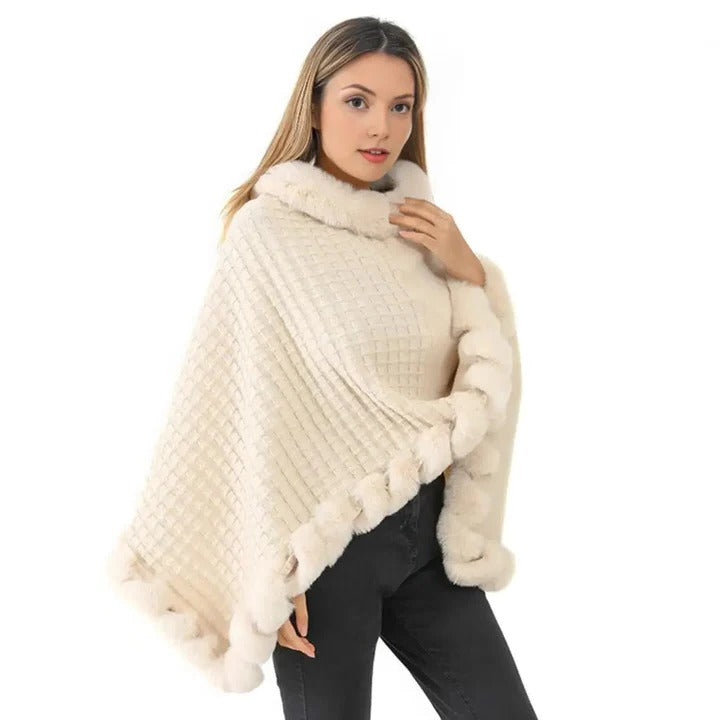 Havenholt Faux Fur Shawl Cloak with Shaggy Lining