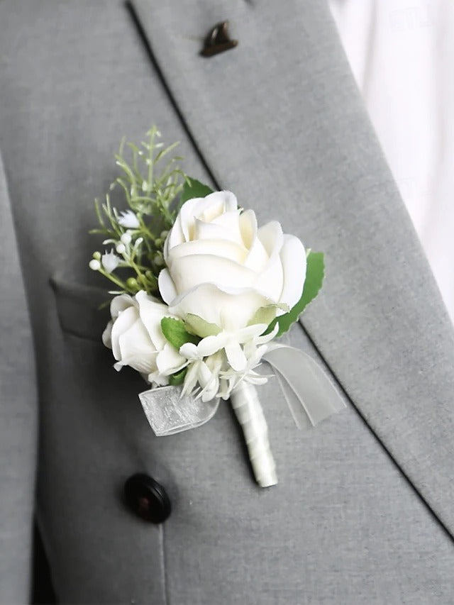 Havenholt White Rose Wrist Corsage and Buttonhole Set