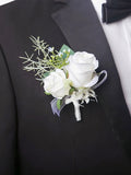 Havenholt White Rose Wrist Corsage and Buttonhole Set