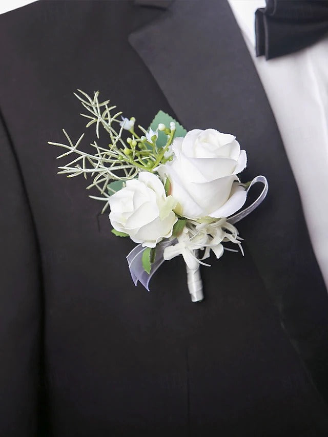 Havenholt White Rose Wrist Corsage and Buttonhole Set