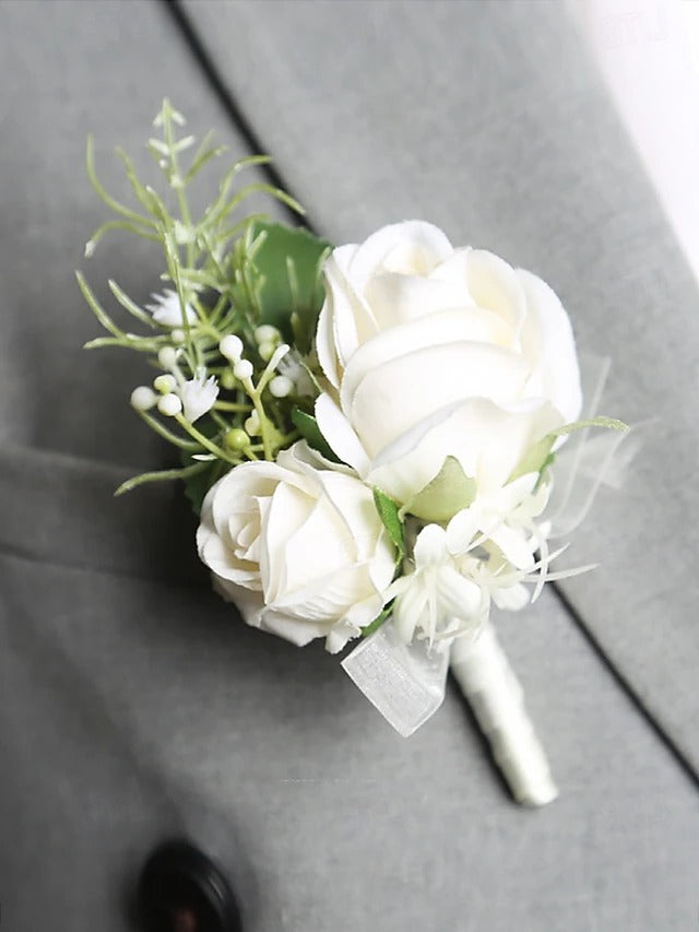 Havenholt White Rose Wrist Corsage and Buttonhole Set
