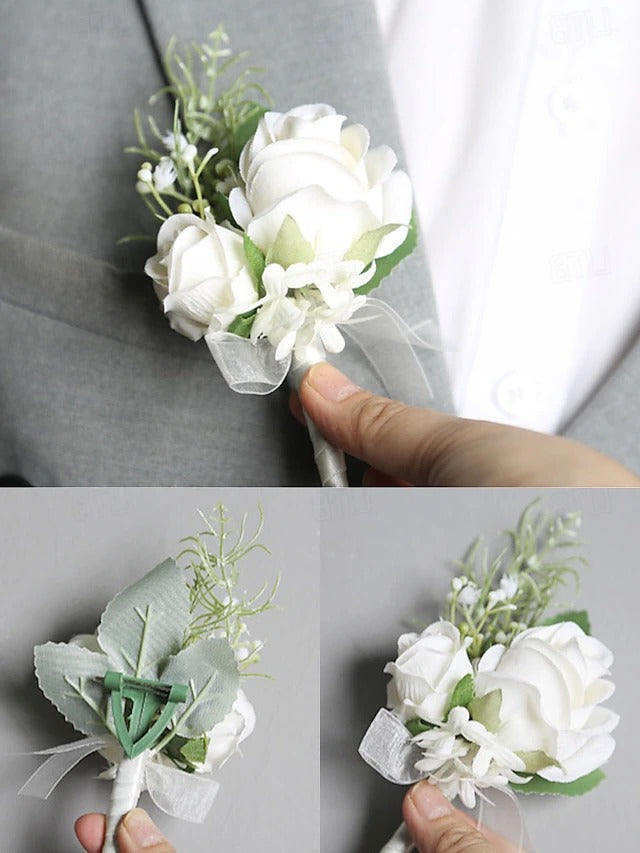 Havenholt White Rose Wrist Corsage and Buttonhole Set