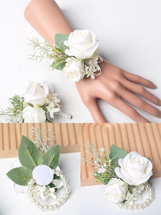 Havenholt White Rose Wrist Corsage and Buttonhole Set