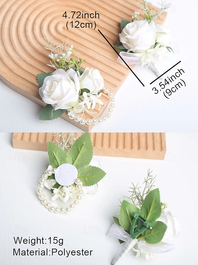 Havenholt White Rose Wrist Corsage and Buttonhole Set