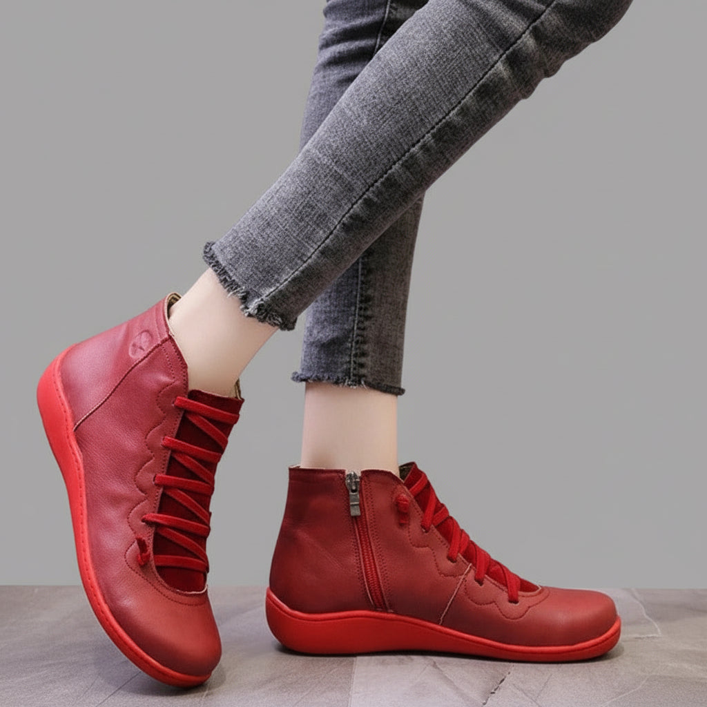 Havenholt Leather-Look Chunky Heel Ankle Boots with Side Zip