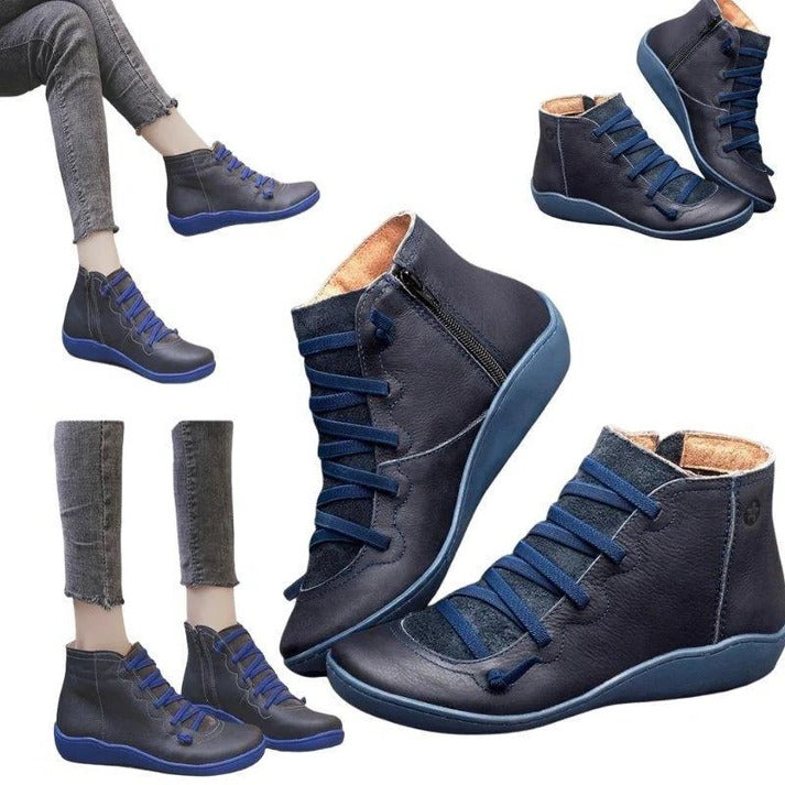 Havenholt Leather-Look Chunky Heel Ankle Boots with Side Zip