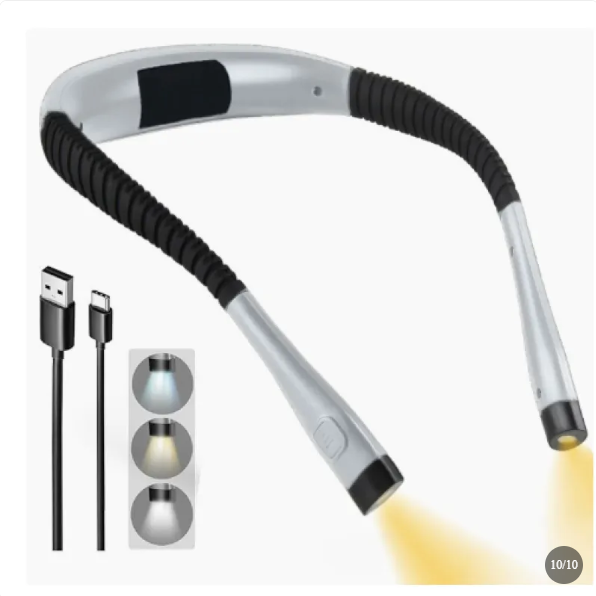 Portable Neck Reading Light with Flexible Dual Heads for Hands-Free Use