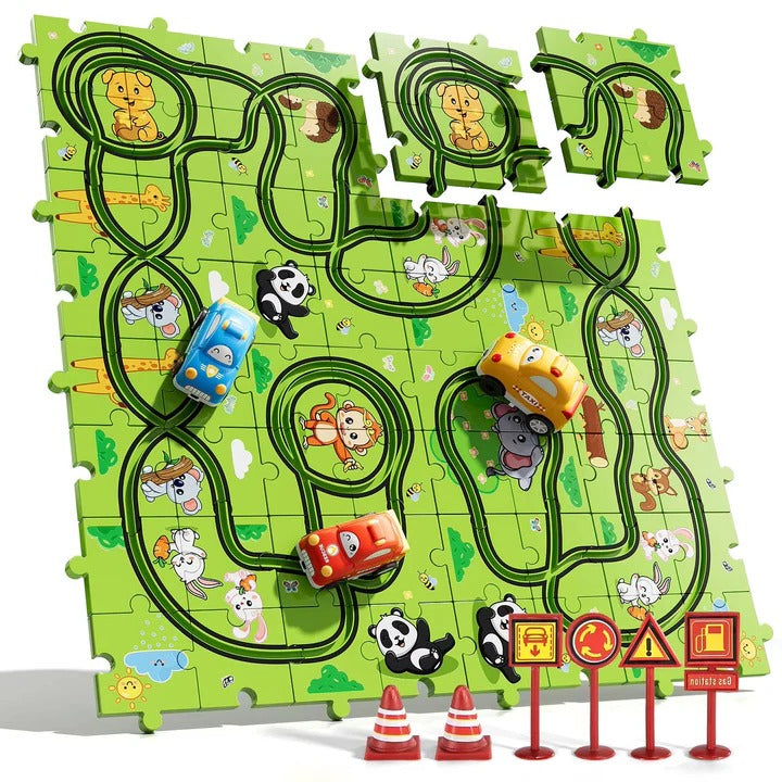 Havenholt Wooden Road Puzzle with Toy Cars and Traffic Signs