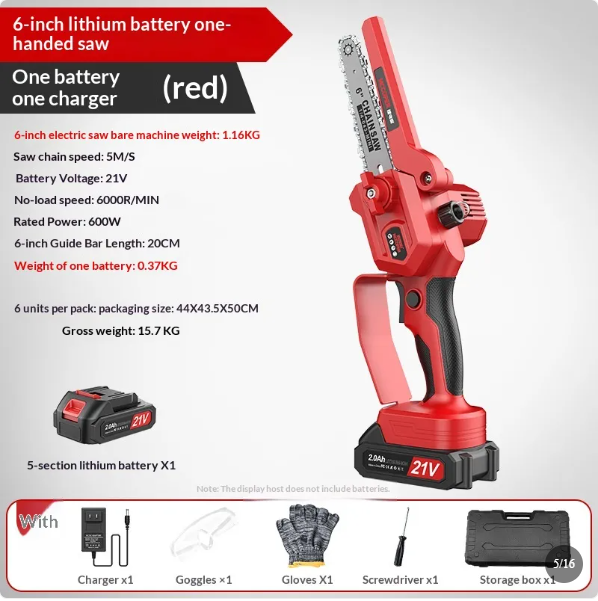 Cordless 6-Inch Mini Chainsaw with Telescopic Pole, 21V Battery-Powered One-Hand Saw
