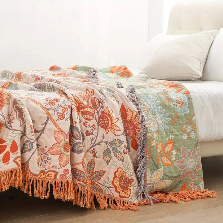 Havenholt Cotton Boho Throw with Floral Pattern