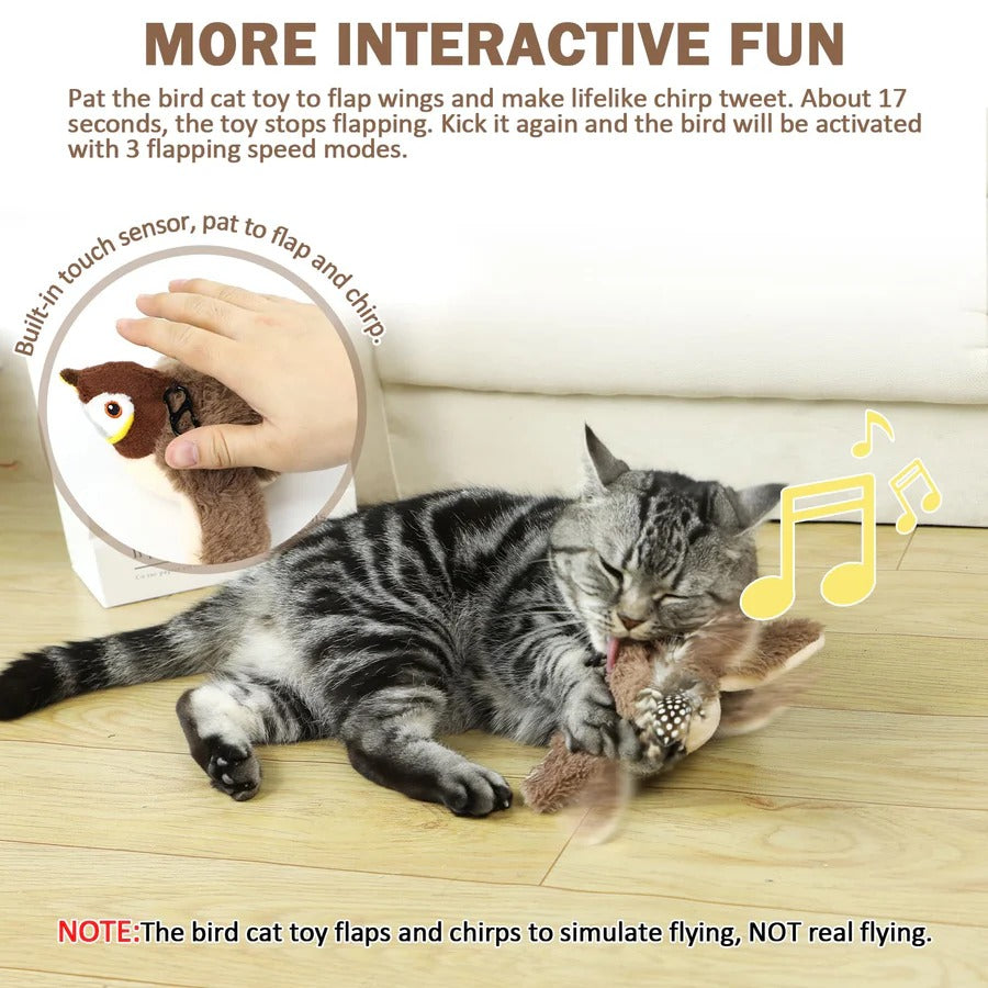 Electronic Flying Bird Cat Toy with Flapping Wings and Hanging Cord