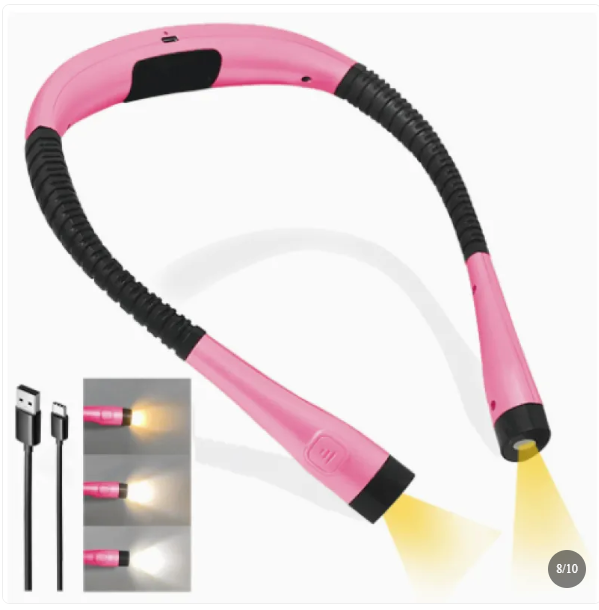 Portable Neck Reading Light with Flexible Dual Heads for Hands-Free Use