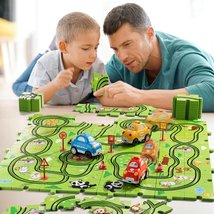 Havenholt Wooden Road Puzzle with Toy Cars and Traffic Signs