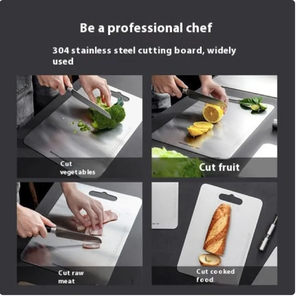 304 Stainless Steel Cutting Board with Rounded Edges and Handle