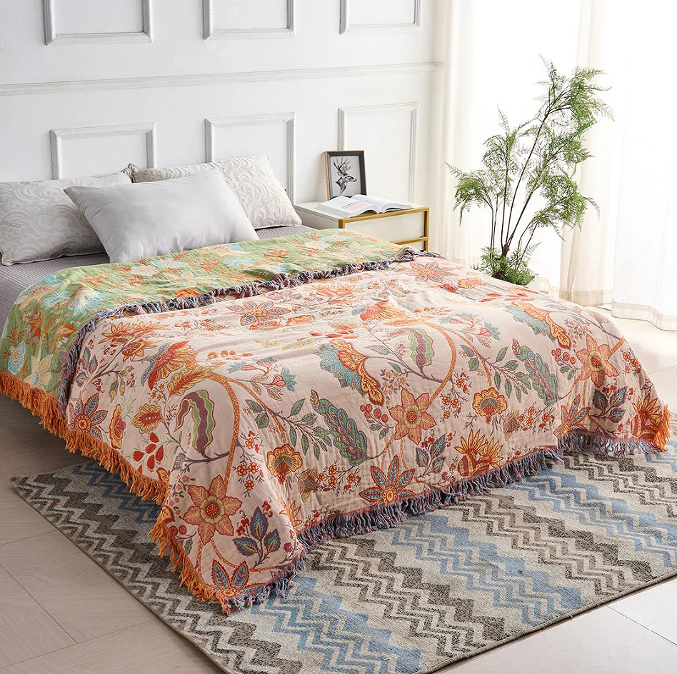 Havenholt Cotton Boho Throw with Floral Pattern